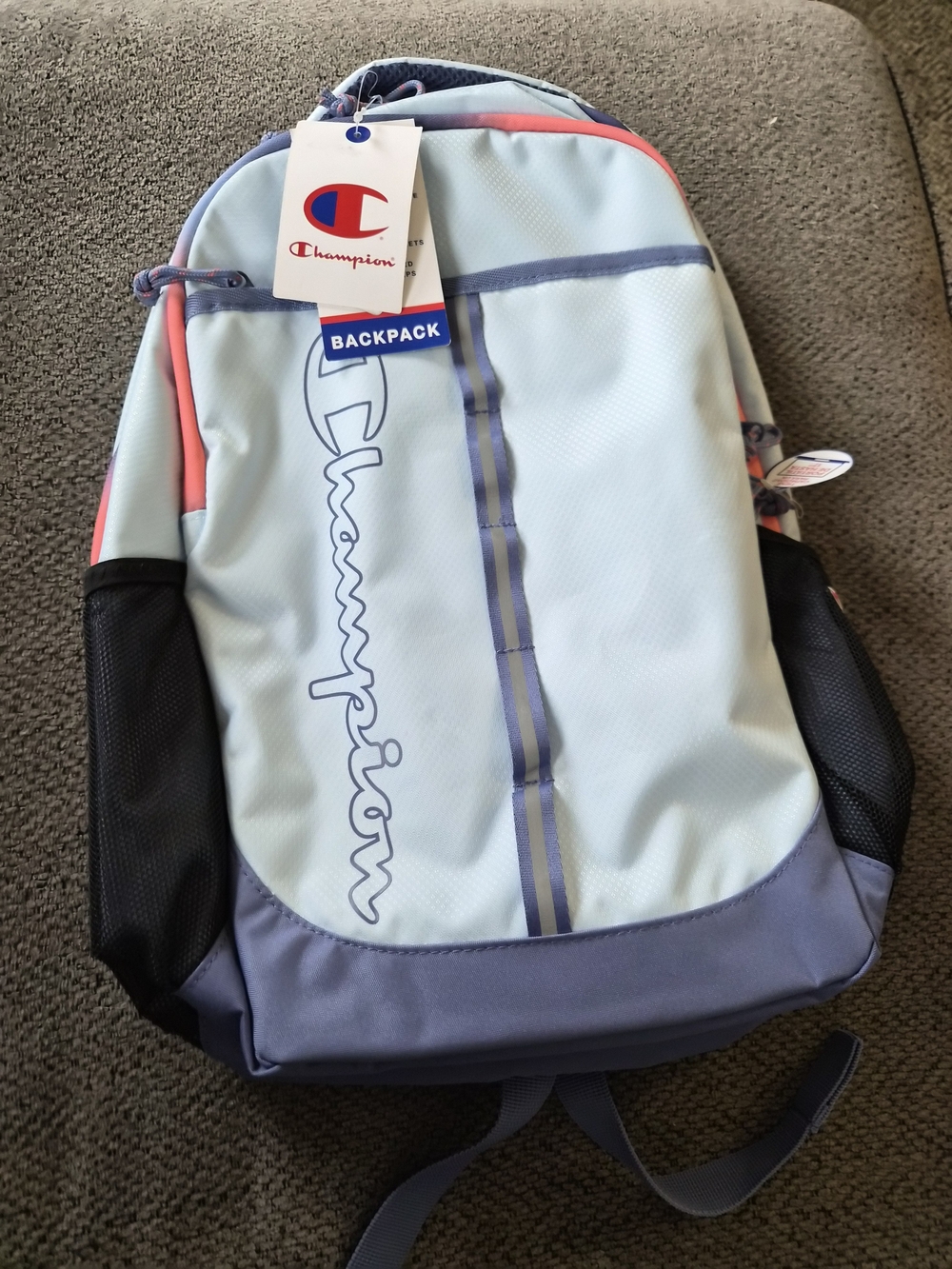 Champion Light Blue, Navy & Coral Logo Backpack NEW